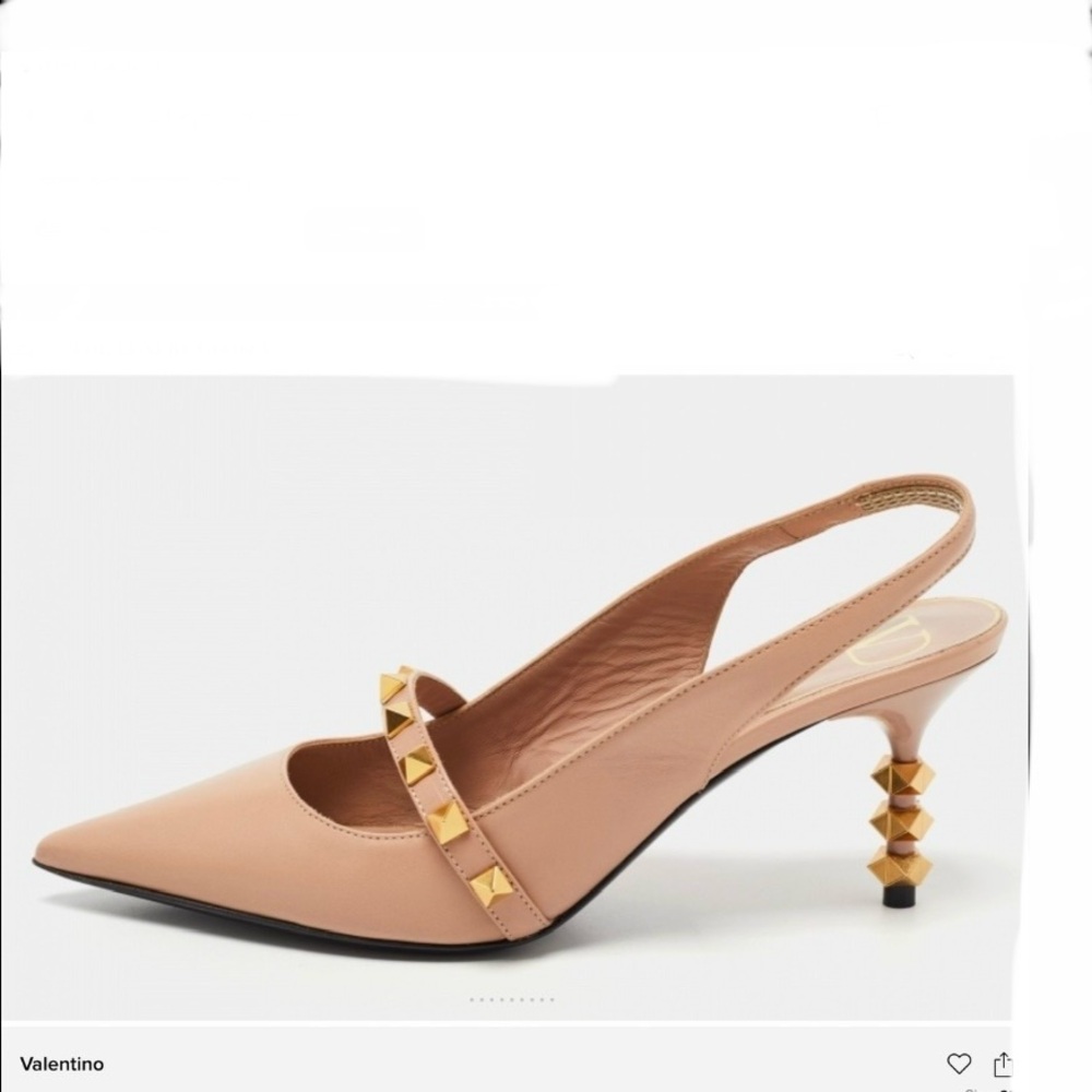 Valentino Tan Heels with Gold Tone Accents